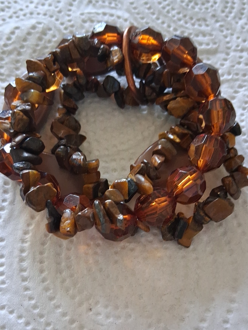 Faceted Amber Brown Wrap Bracelet with Tiger-Eye Chips